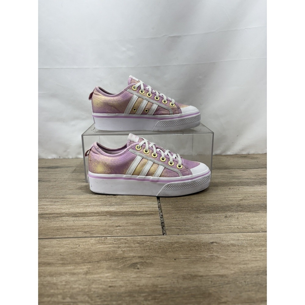 Adidas Nizza Platform HQ9992 Pink Yellow Women's size 6.5 Shoes Sneakers